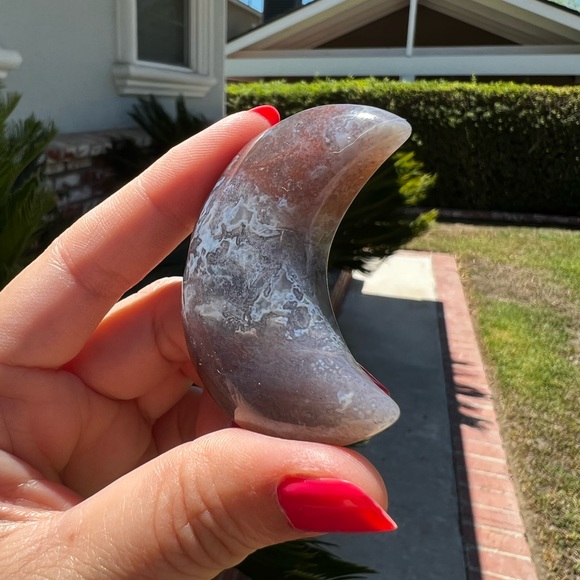 Purple Blue Moss Agate Crescent Moon Carving - Picture 5 of 5